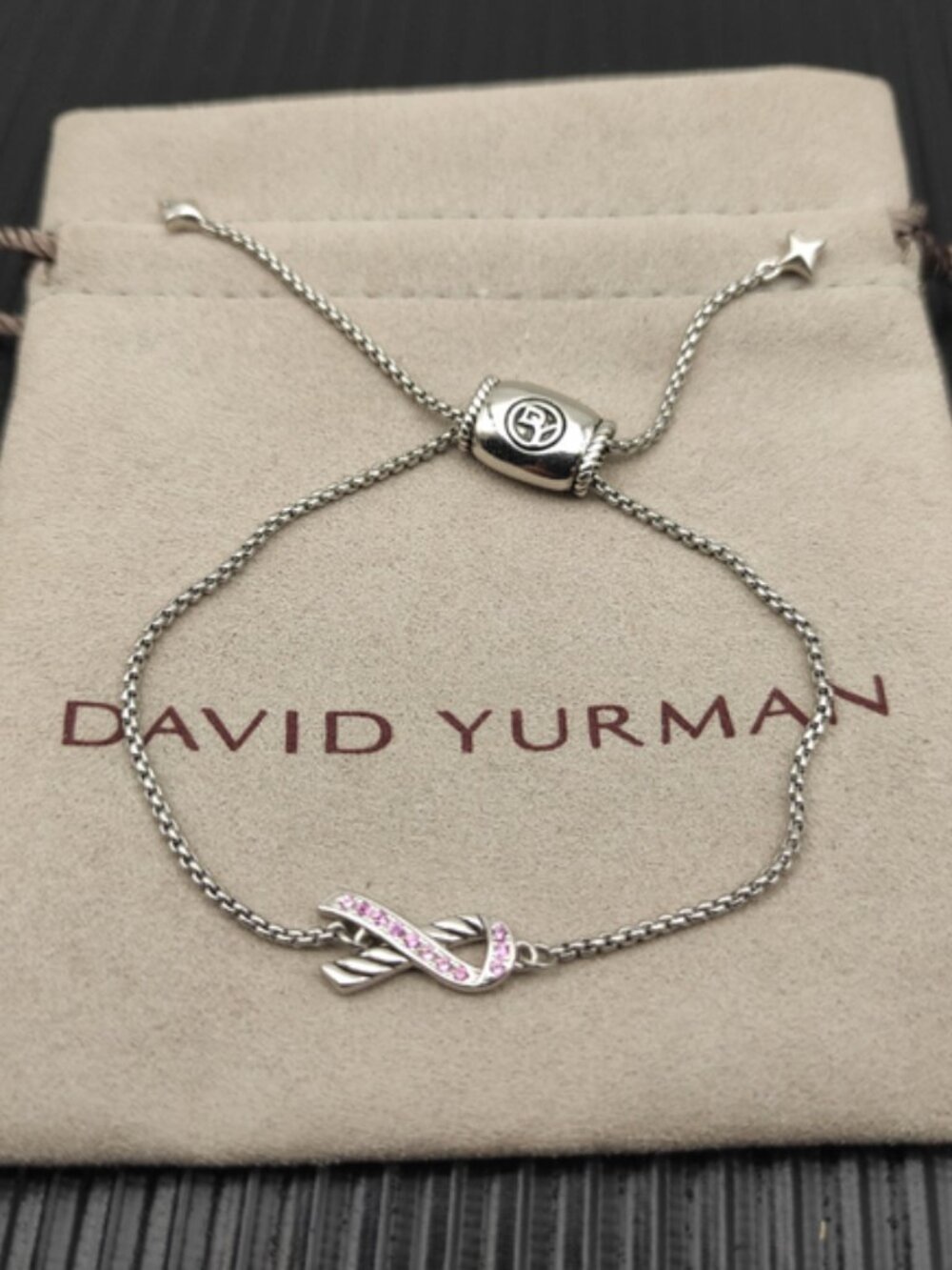 David Yurman Pink Ribbon Bolo Adjustable Bracelet, Sterling Silver Chain Bracele